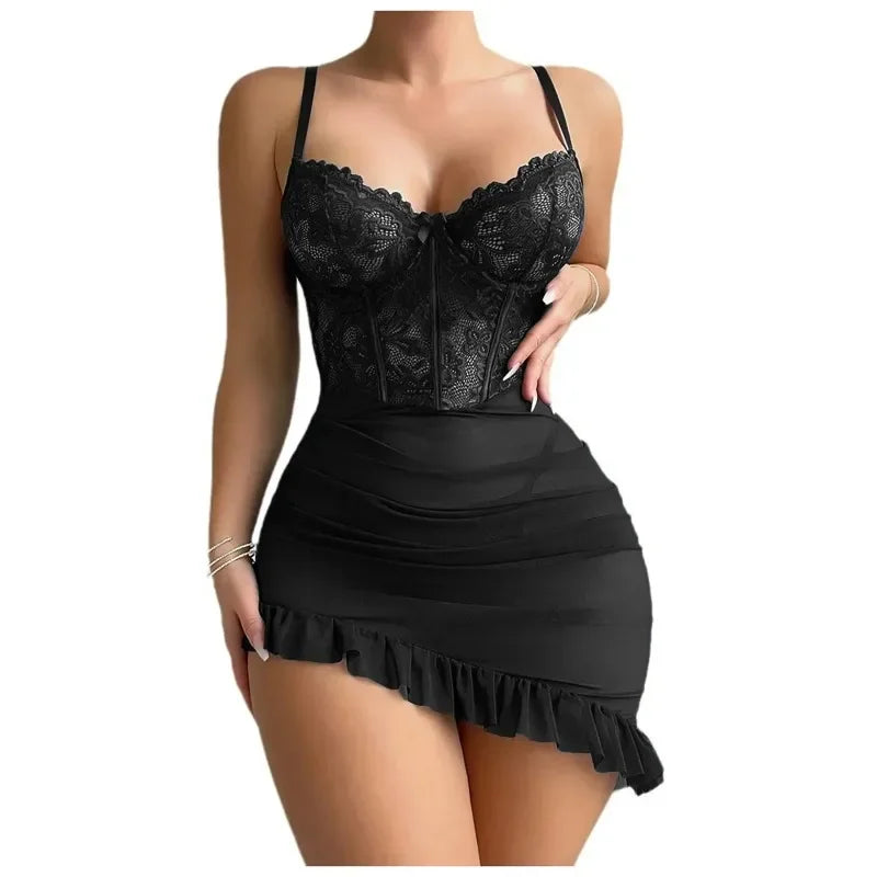 Transparent Underwire Bra & Panty Set – Women’s See-Through Lace Erotic Lingerie Nightwear
