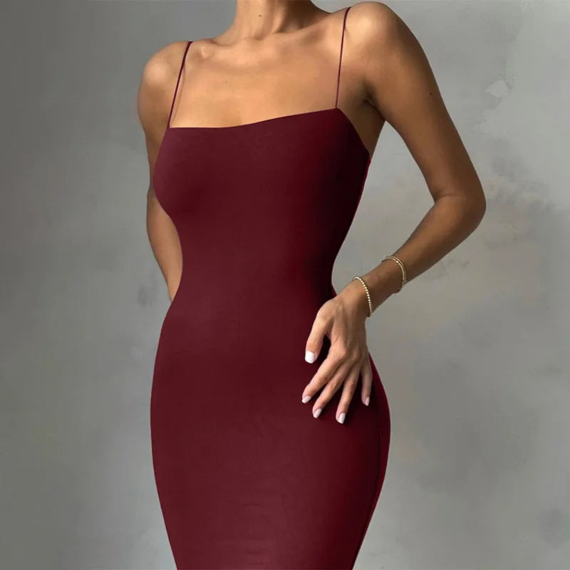 Summer Black Backless Bodycon Dress | Sleeveless Spaghetti Strap Slim Fit Party Dress