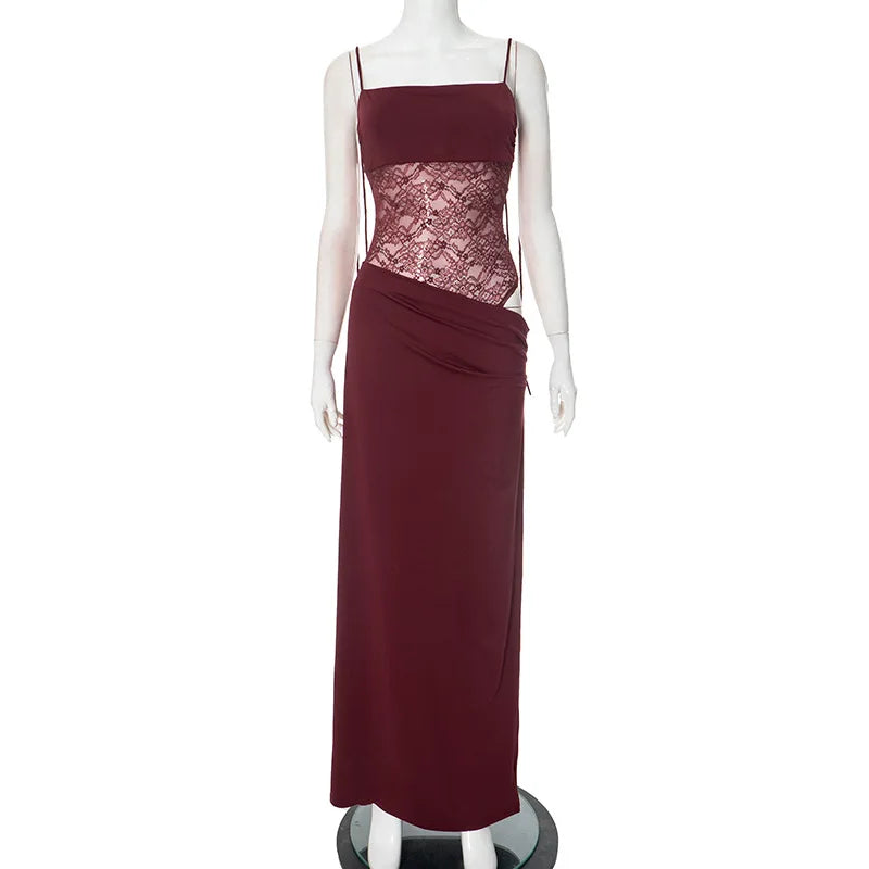Lace Cut-Out Spaghetti Strap Maxi Dress | Backless Slim Fit 2025
