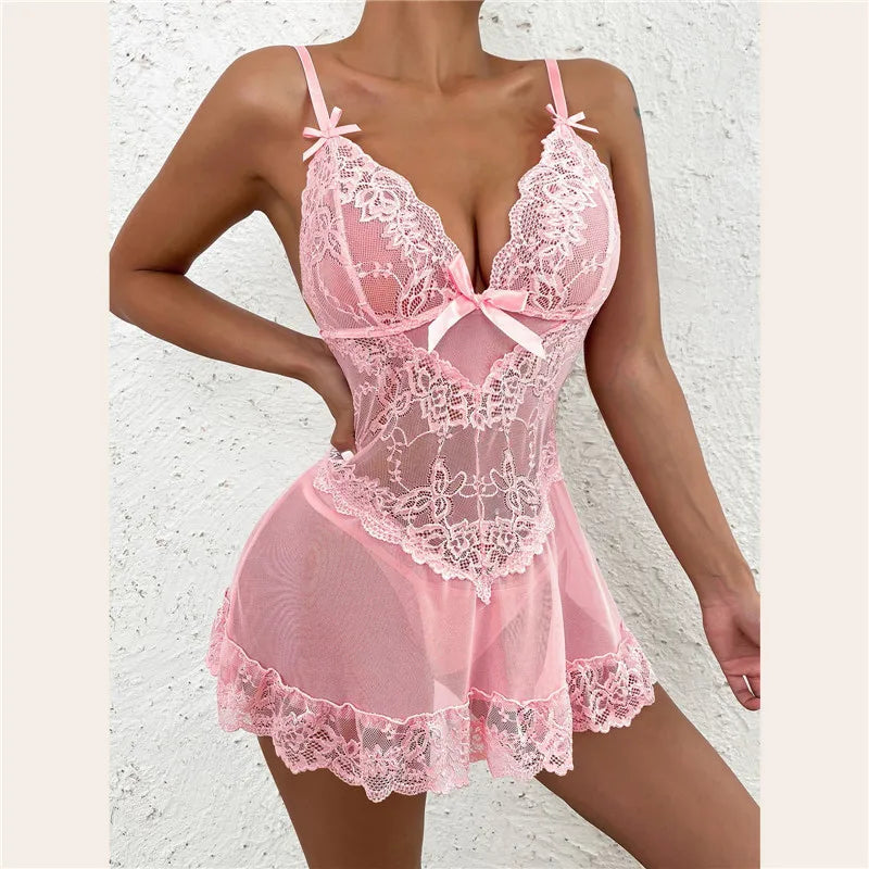 Women's Sexy Lace Bodysuit Lingerie - Open Bra Babydoll Dress