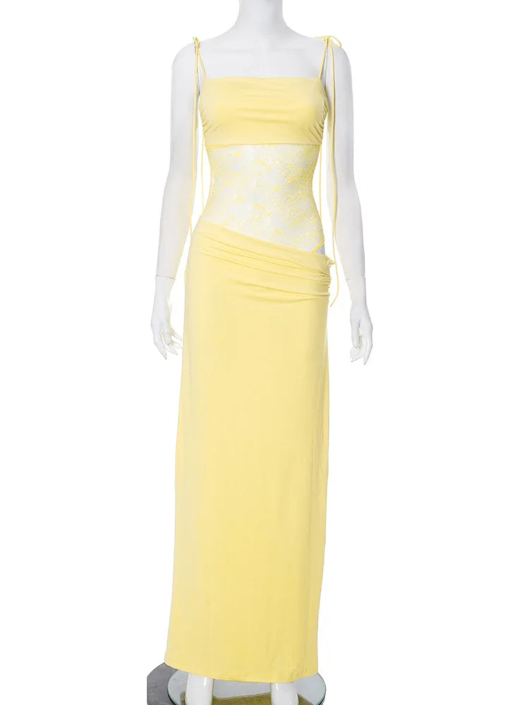 Lace Cut-Out Spaghetti Strap Maxi Dress | Backless Slim Fit 2025