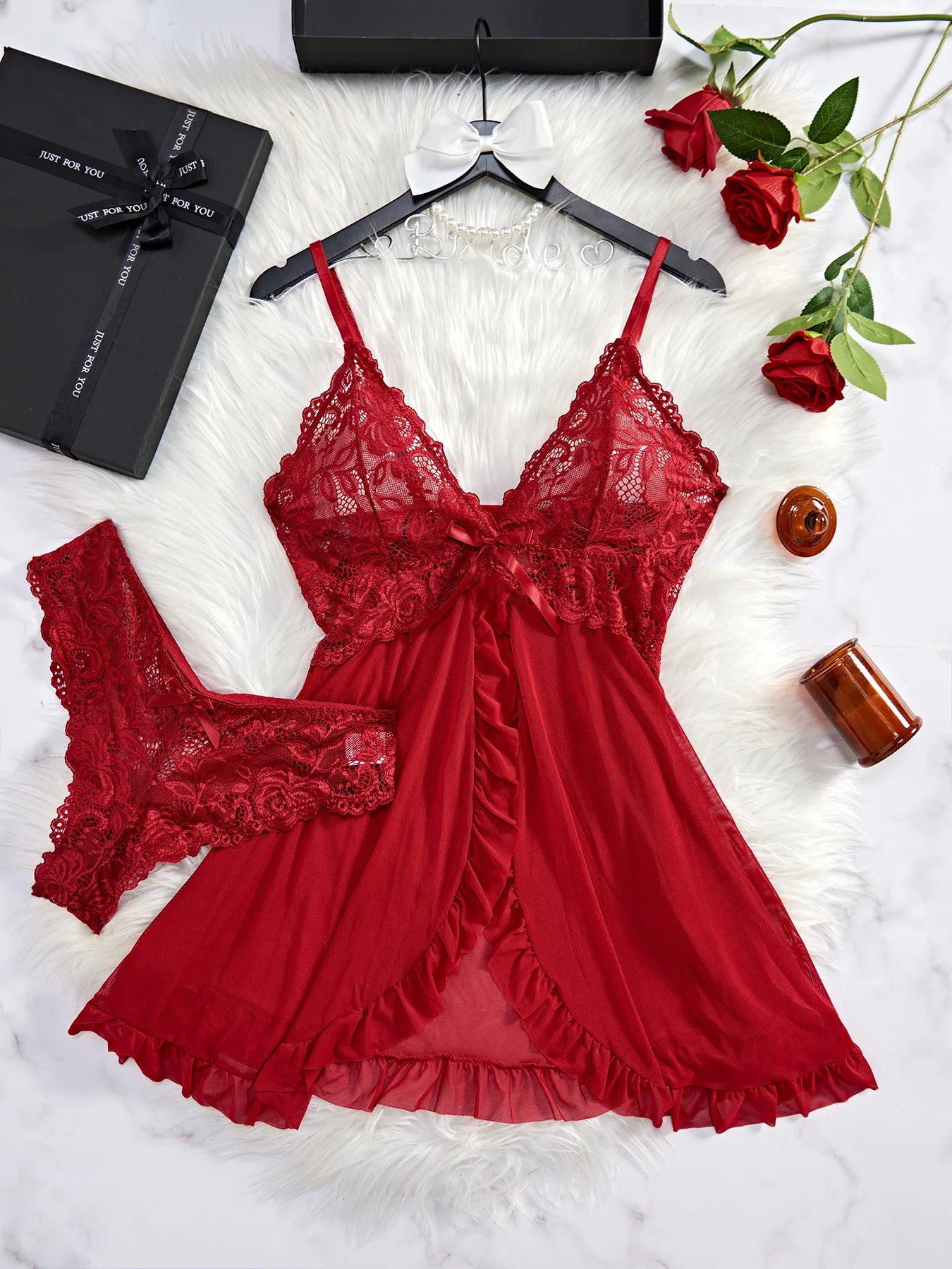 Women's Sexy Lace Lingerie Set - See-through Pajamas & Nightdress