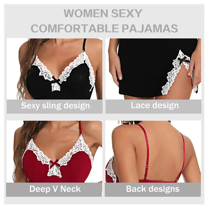 Collage of women's pajamas with different designs and colors.