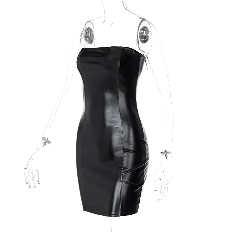 Women's Strapless PU Leather Bodycon Mini Dress | Sexy Party Look