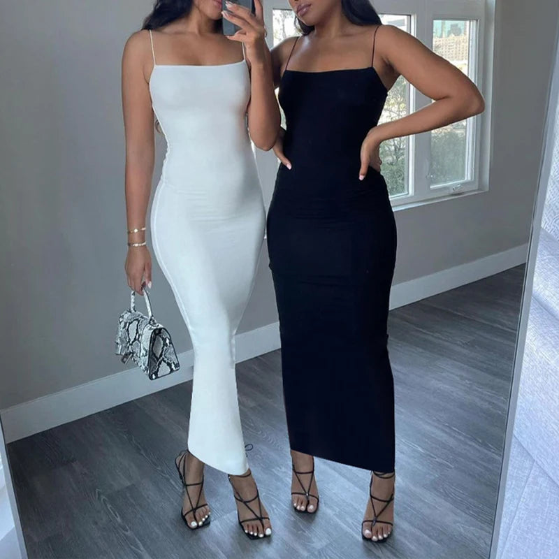 Summer Black Backless Bodycon Dress | Sleeveless Spaghetti Strap Slim Fit Party Dress