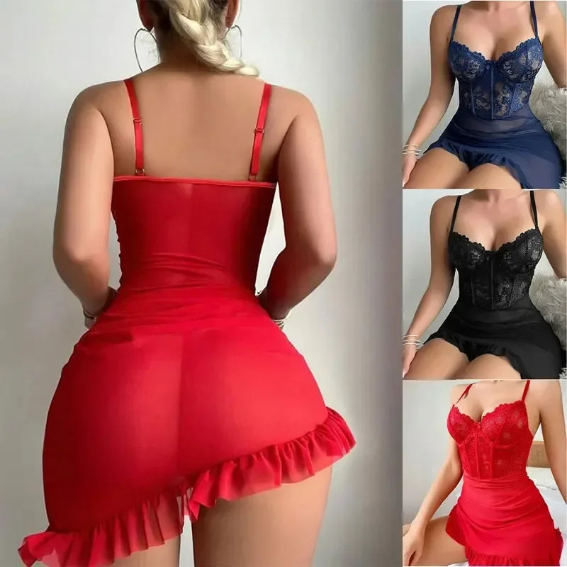 Transparent Underwire Bra & Panty Set – Women’s See-Through Lace Erotic Lingerie Nightwear