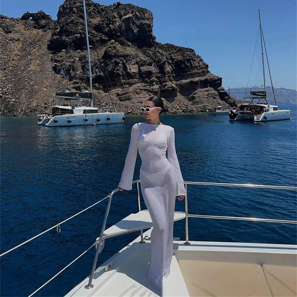 Sheer Beach Cover-Up Dress | Long Sleeve Backless Summer Dress 2025