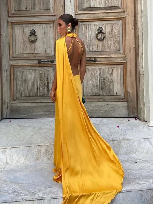 Backless Halter Maxi Dress | Summer 2025 Slim Fit Gown for Women