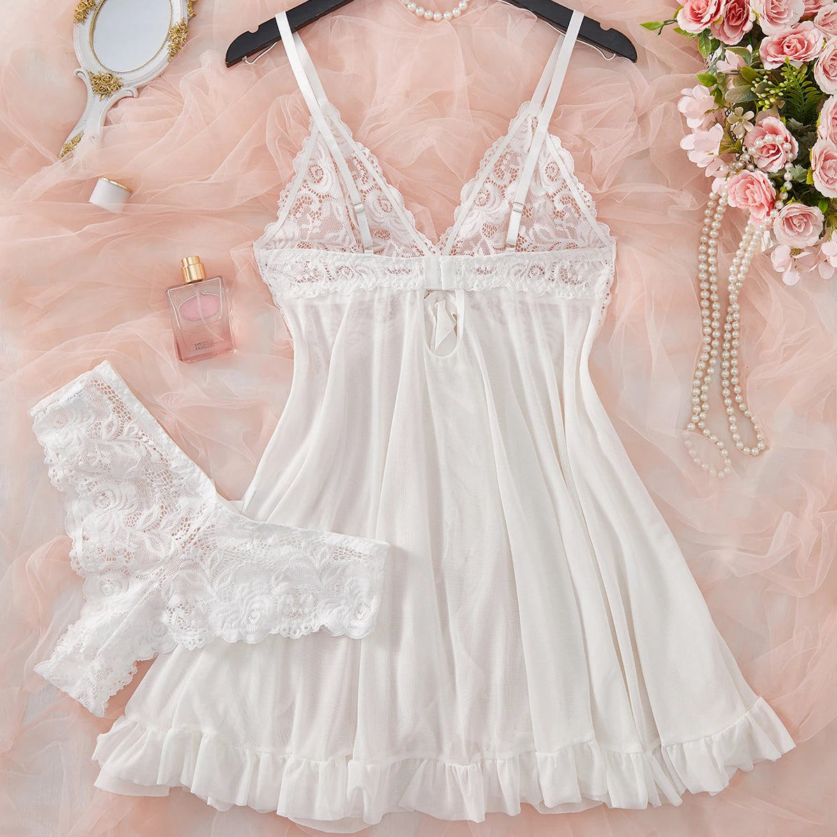 Women's Sexy Lace Lingerie Set - See-through Pajamas & Nightdress