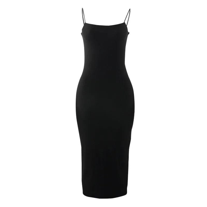 Summer Black Backless Bodycon Dress | Sleeveless Spaghetti Strap Slim Fit Party Dress