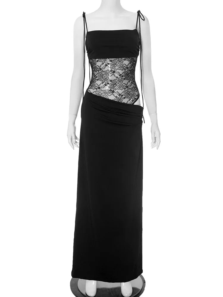 Lace Cut-Out Spaghetti Strap Maxi Dress | Backless Slim Fit 2025