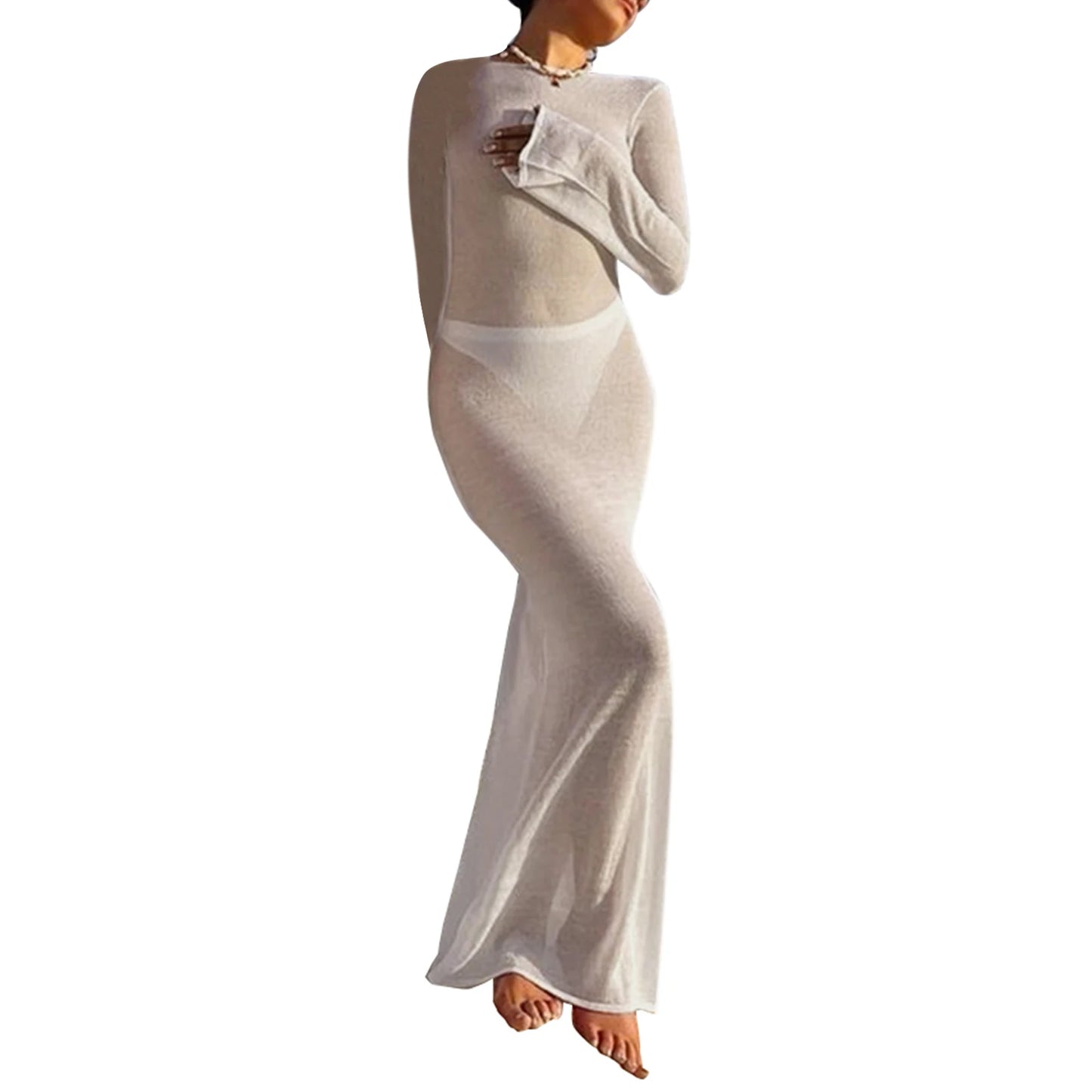 Sheer Beach Cover-Up Dress | Long Sleeve Backless Summer Dress 2025