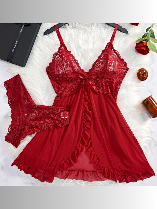 Women's Sexy Lace Lingerie Set - See-through Pajamas & Nightdress